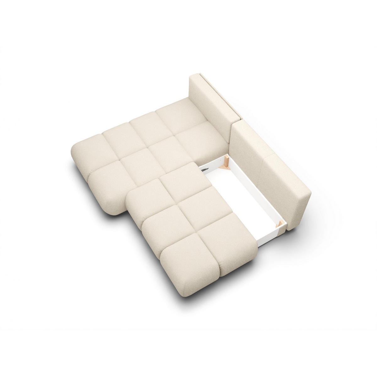 ECKSOFA CORSO L-S Beige Boucle-Stoff mit Schlaffunktion - Beige, Holz (230/177cm) - MASSENO