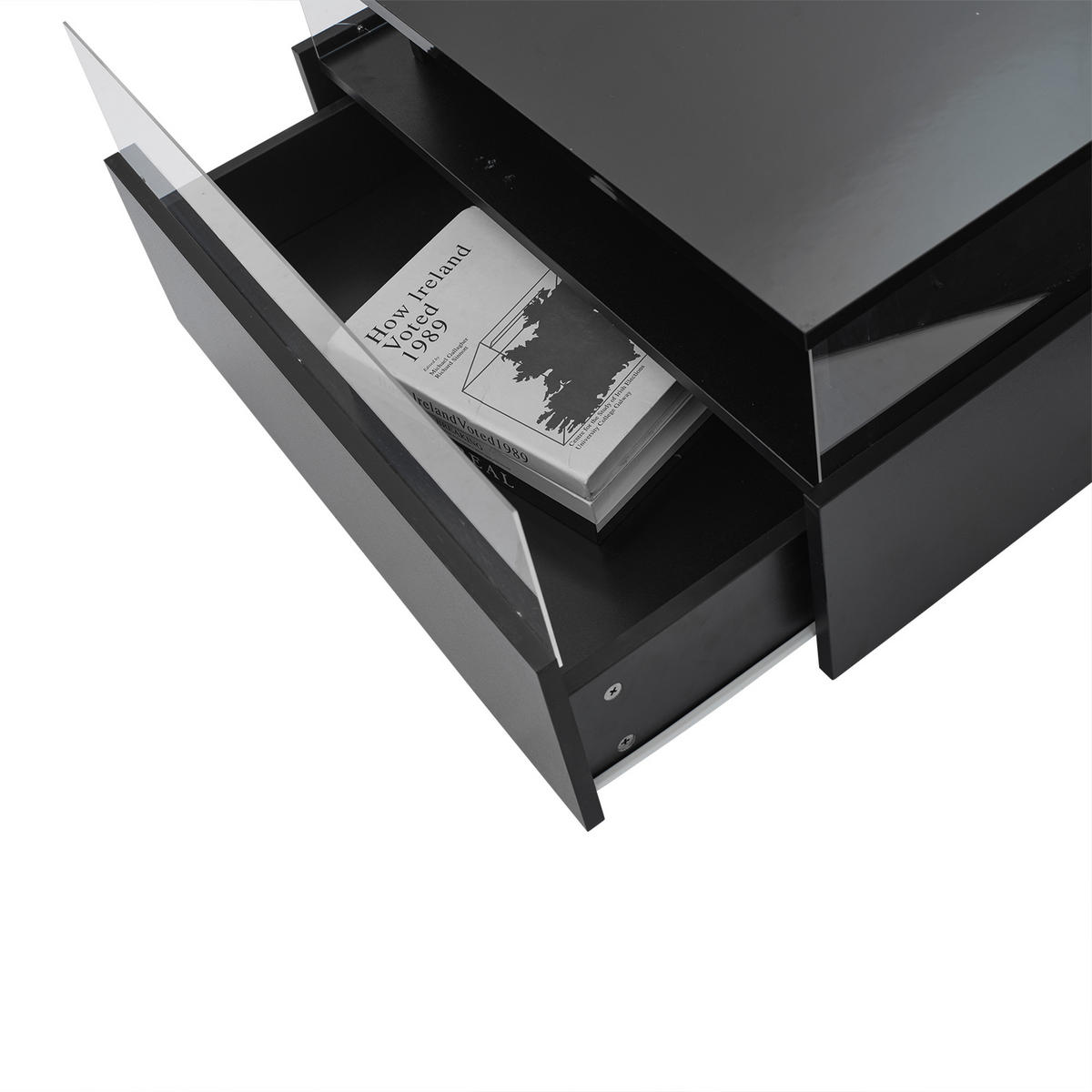 COUCHTISCH 70/70/41 cm schwarz mit 2 Schubladen und LED-Beleuchtung - Schwarz, Holzwerkstoff (70/70/41cm) - OKWISH