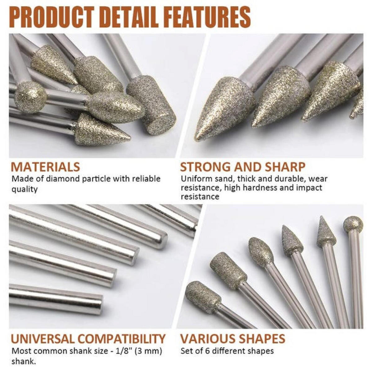 BOHRER – 20-teiliges Set, 3 mm (1/8 Zoll) Schaftdurchmesser, diamantbeschichtet - Silberfarben, Metall (4.5/0.6/1cm) - DCA