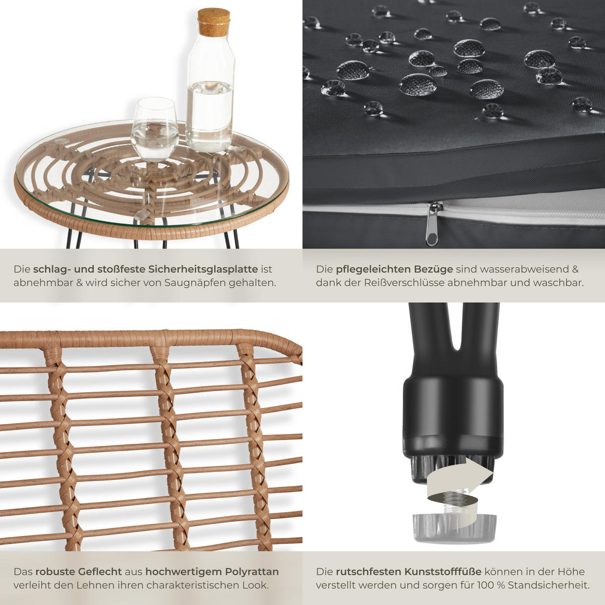 RATTAN SITZGRUPPE Molfetta,filigranes Design,natur - Naturfarben, Kunststoff - tectake