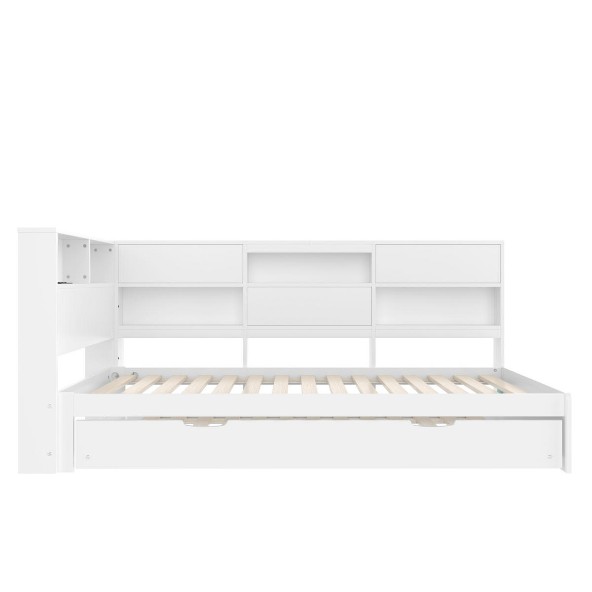 POLSTERBETT aus Kiefernholz & MDF 90x190/200 cm in Weiß mit Ausziehbett & USB-C - Weiß, Holzwerkstoff (90/200cm) - Modfu