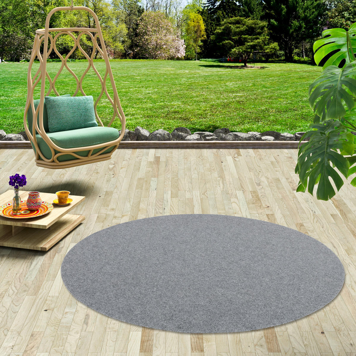 KUNSTRASEN RASENTEPPICH MIT NOPPEN KINGSTON RUND - Grau, Textil (100/100cm) - Snapstyle