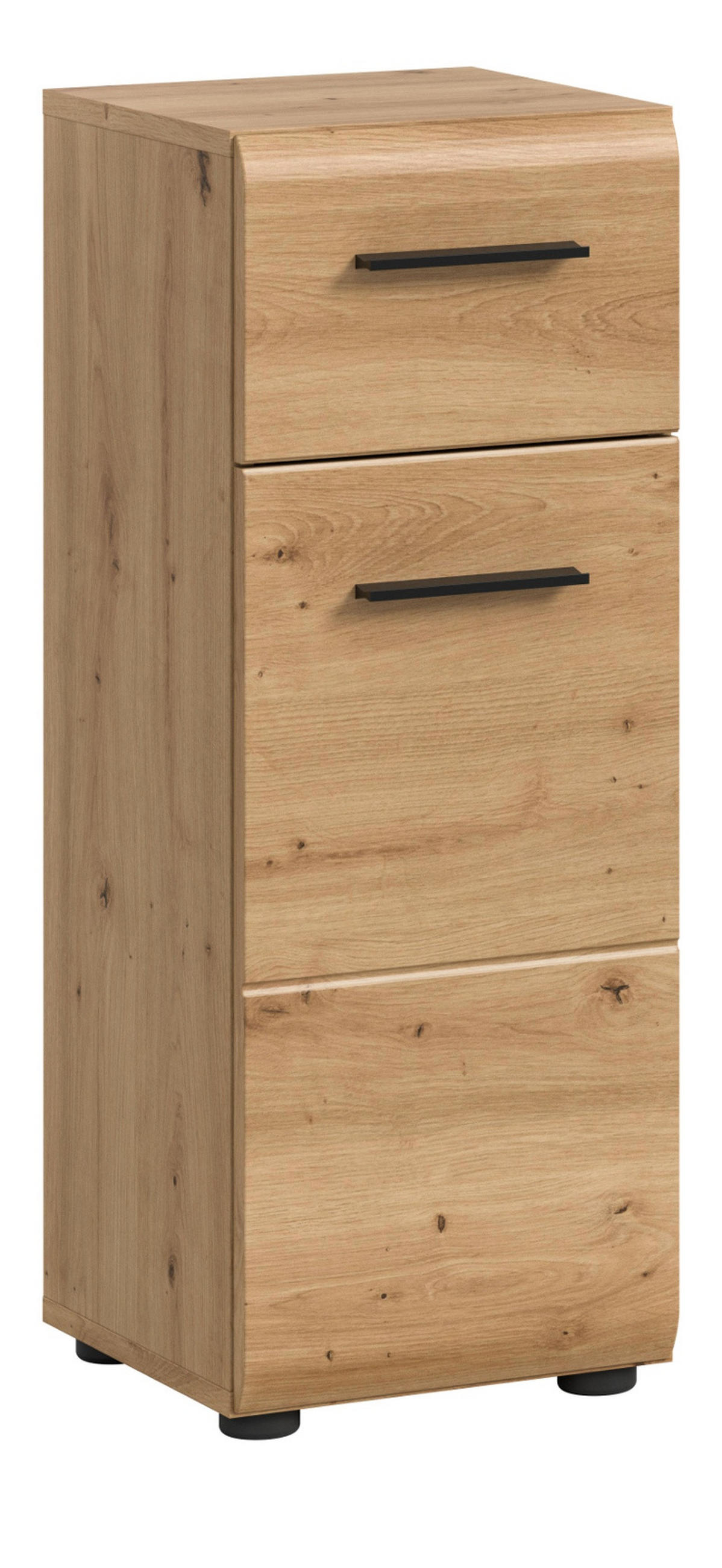 MIDISCHRANK in Eiche Artisan, Bad Unterschrank mit Vollauszug Schubkasten, 30 x 80 cm - Schwarz/Eiche Artisan, Holzwerkstoff/Kunststoff (30/80/30cm) - Inn.Furn