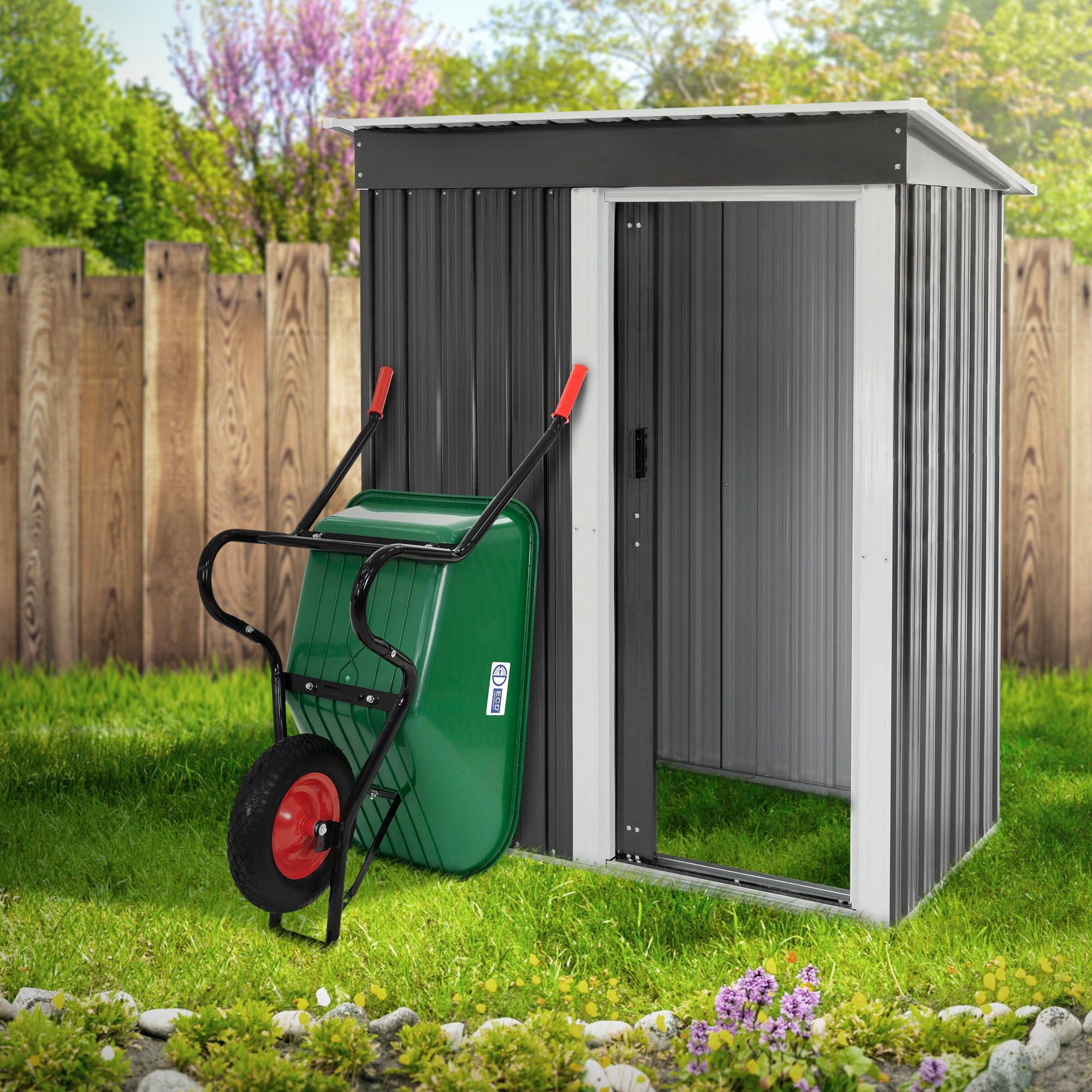 Thumbnail - ECD-Germany Schubkarre, Grün, Kunststoff, 100 L, 60x65x143 cm, Gartenzubehör, Gartenpflege