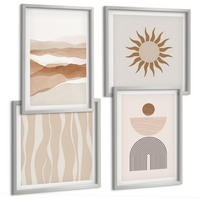 BILDER SET 4er Set - 50x50 cm & 40x60 cm Silberner Rahmen - Abstrakte Landschafts- und Naturgeometrie - Silberfarben, Kunststoff (50/50cm) - TULUP