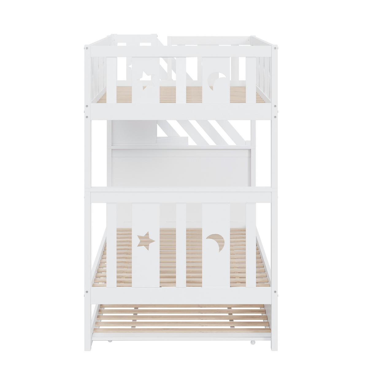 ETAGENBETT 90/200 cm & 90/190 cm in Weiß mit Ausziehbett und Stauraumtreppe - Weiß, Holz/Holzwerkstoff (90/200cm) - WISHDOR