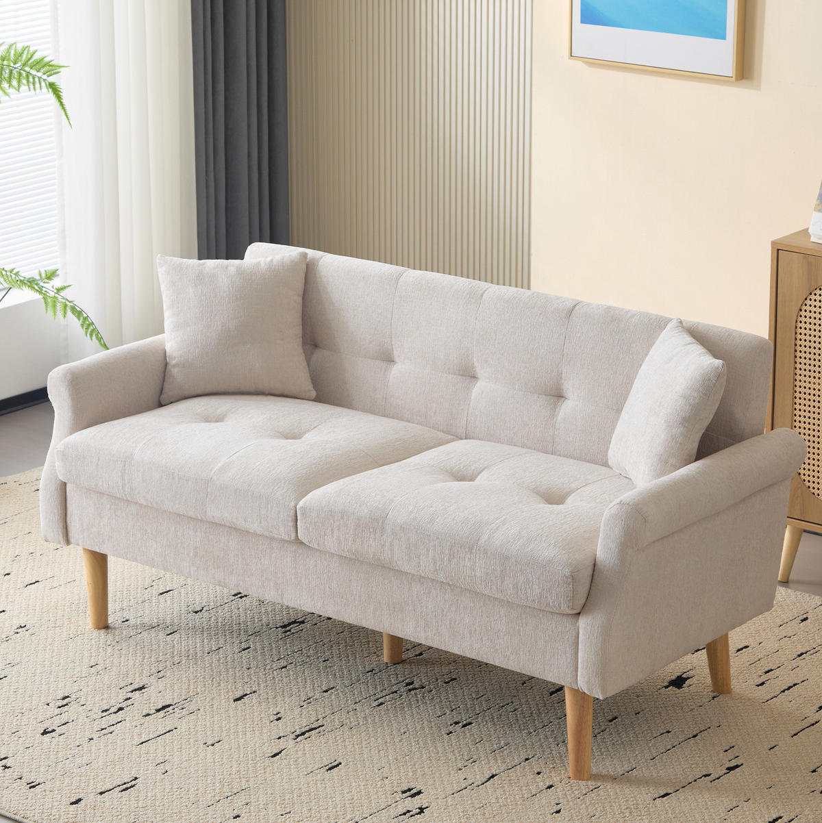 SOFA 2-Sitzer 162 x 74 x 77 cm Chenille Beige - Beige, Kunststoff (162/77/74cm) - Meubliv