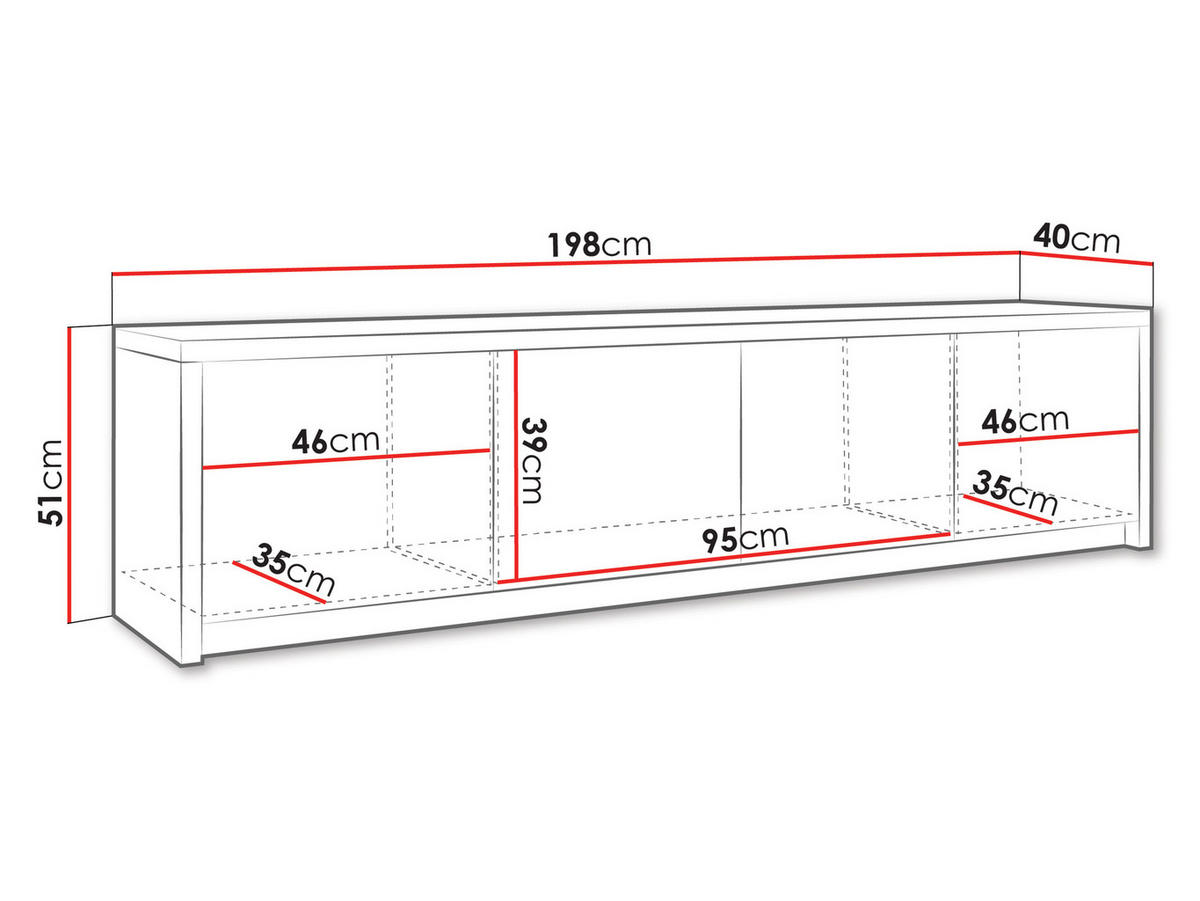 TV-LOWBOARD Solid 4D - Schwarz/Weiß, Holzwerkstoff/Kunststoff (198/51/40cm) - MIRJAN24