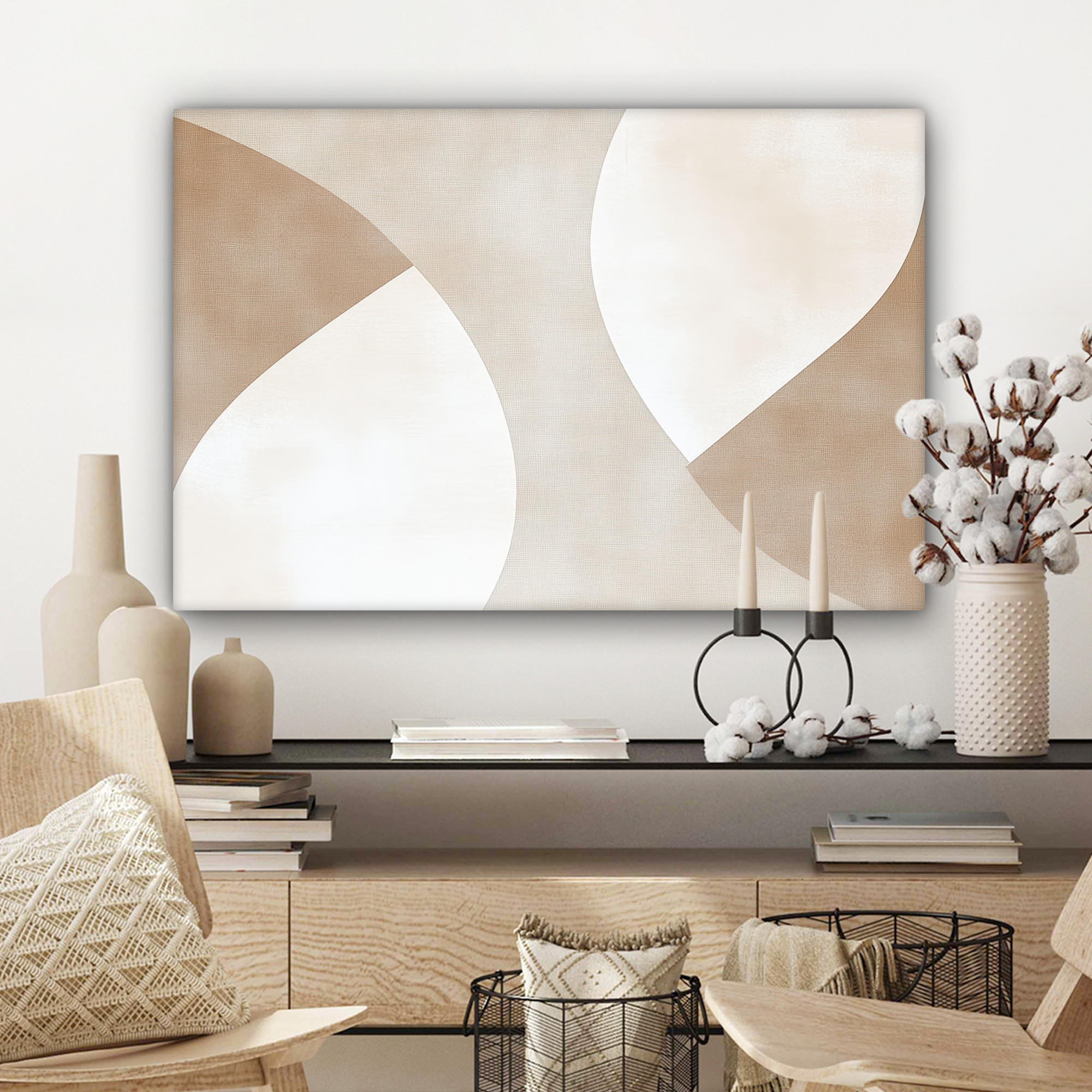 LEINWANDBILD Braun - Japandi - Abstrakt Wanddeko 90x60 cm - Sandfarben, Textil (90/60cm) - MuchoWow