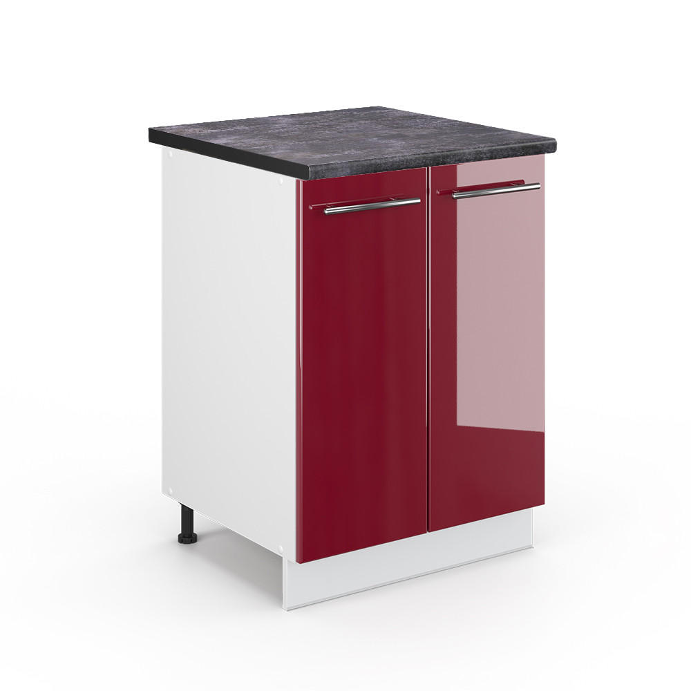 KÜCHENUNTERSCHRANK Fame-Line Bordeaux Hochglanz 60 cm, AP Anthrazit - Bordeaux/Weiß, Holzwerkstoff (60/82/60cm) - Vicco