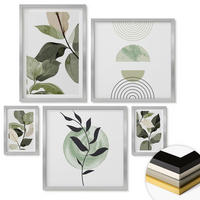 WANDBILDER 5er Set - 50x50 cm & 20x30 cm & 40x60 cm Silberner Rahmen - Abstrakte Darstellung gemalter Blätter - Silberfarben, Kunststoff (40/60cm) - ArtPrintCave