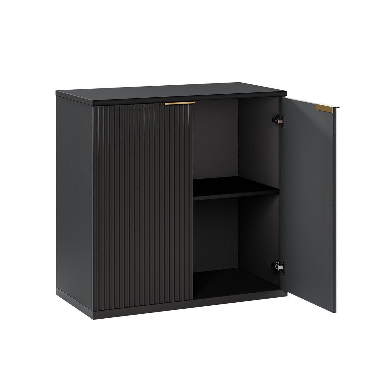 BOČNÍ skříň 80/40/80 cm černá z MDF s falcovaným čelem a zlatým madlem - černá, kompozitní dřevo (80/80/40cm) - OKWISH