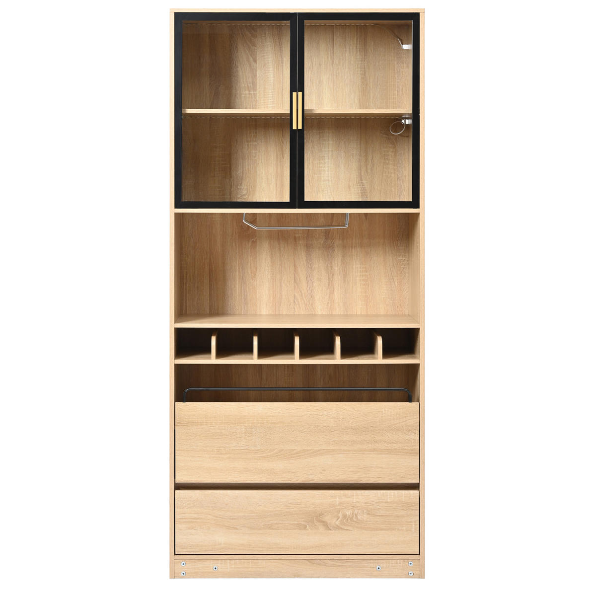 VITRINENSCHRANK aus MDF 80x40x180 cm Natur mit LED-Beleuchtung und abnehmbarem Weinglashalter - Naturfarben, Holzwerkstoff (80/180/40cm) - IVMEU