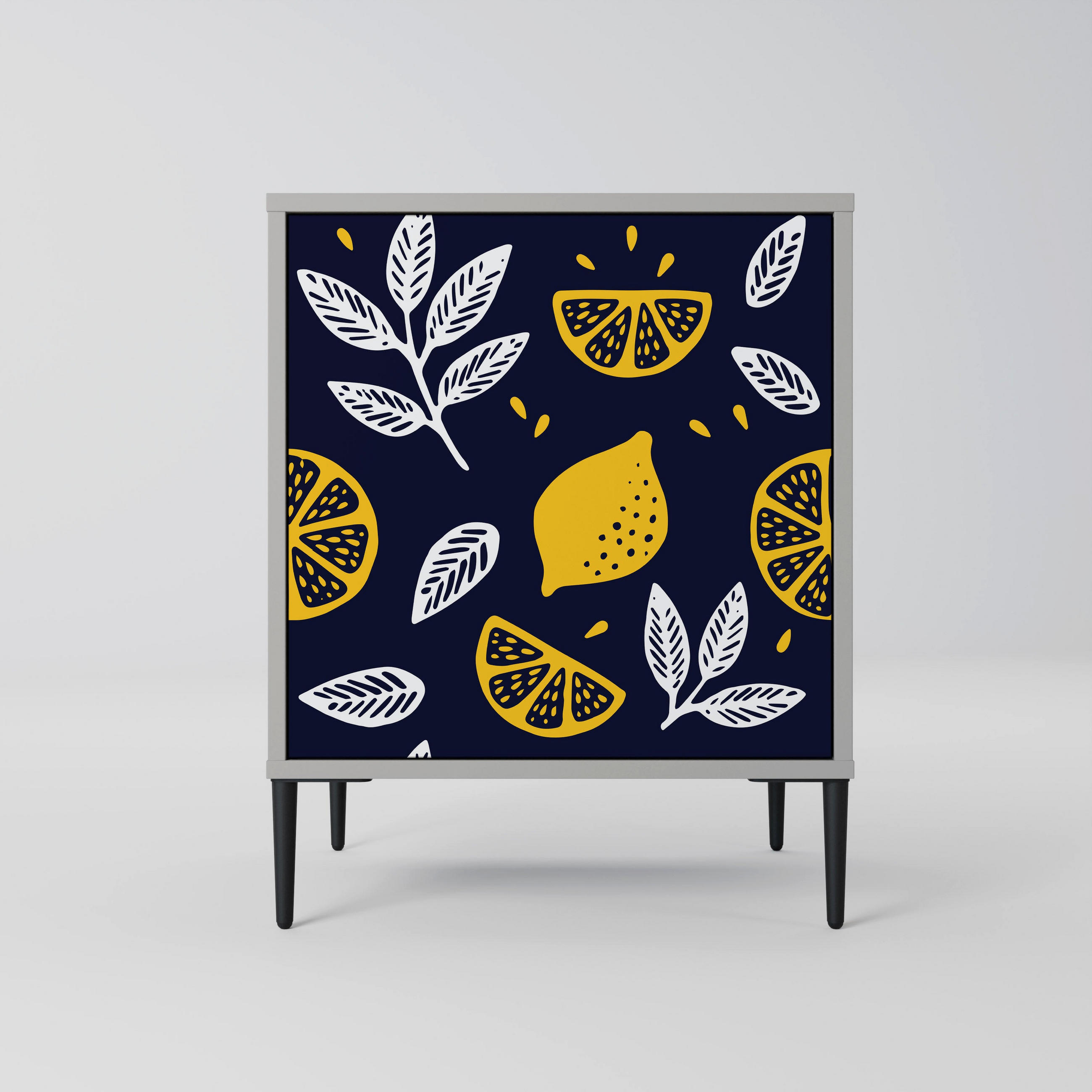 SIDEBOARD CITRUS BLACK AND WHITE, Grau, 57,5x42x72,5 cm, Schwarze Metallfüße - Multicolor/Schwarz, Holzwerkstoff/Metall (57.5/72.5/42cm) - SpaceRebels