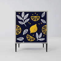 SIDEBOARD CITRUS BLACK AND WHITE, Grau, 57,5x42x72,5 cm, Schwarze Metallfüße - Multicolor/Schwarz, Holzwerkstoff/Metall (57.5/72.5/42cm) - SpaceRebels
