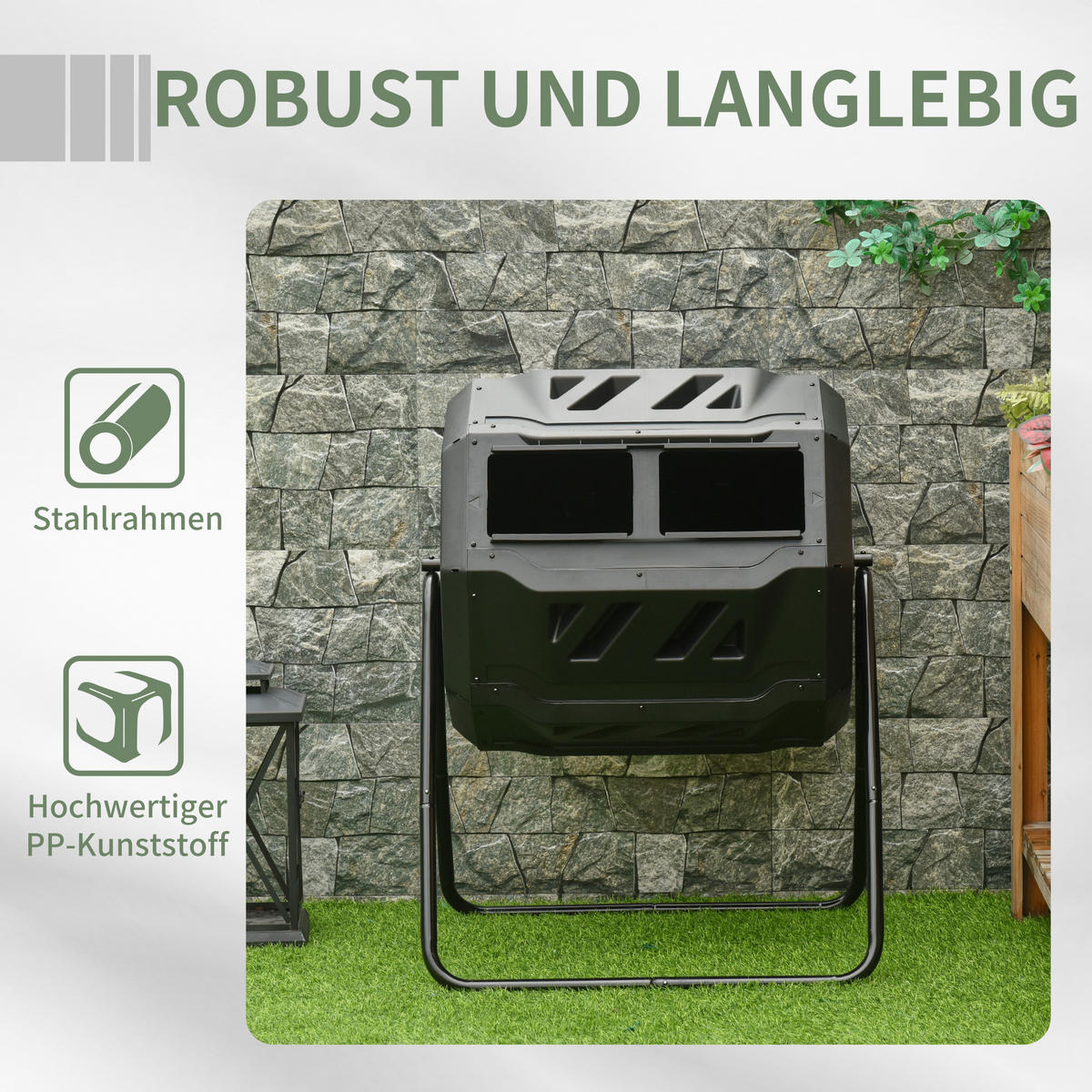 KOMPOSTBEHÄLTER DE-10147 2 Behälter, 160 L, drehbar Schwarz - Schwarz, Metall (64/96/71cm) - ComfortXL