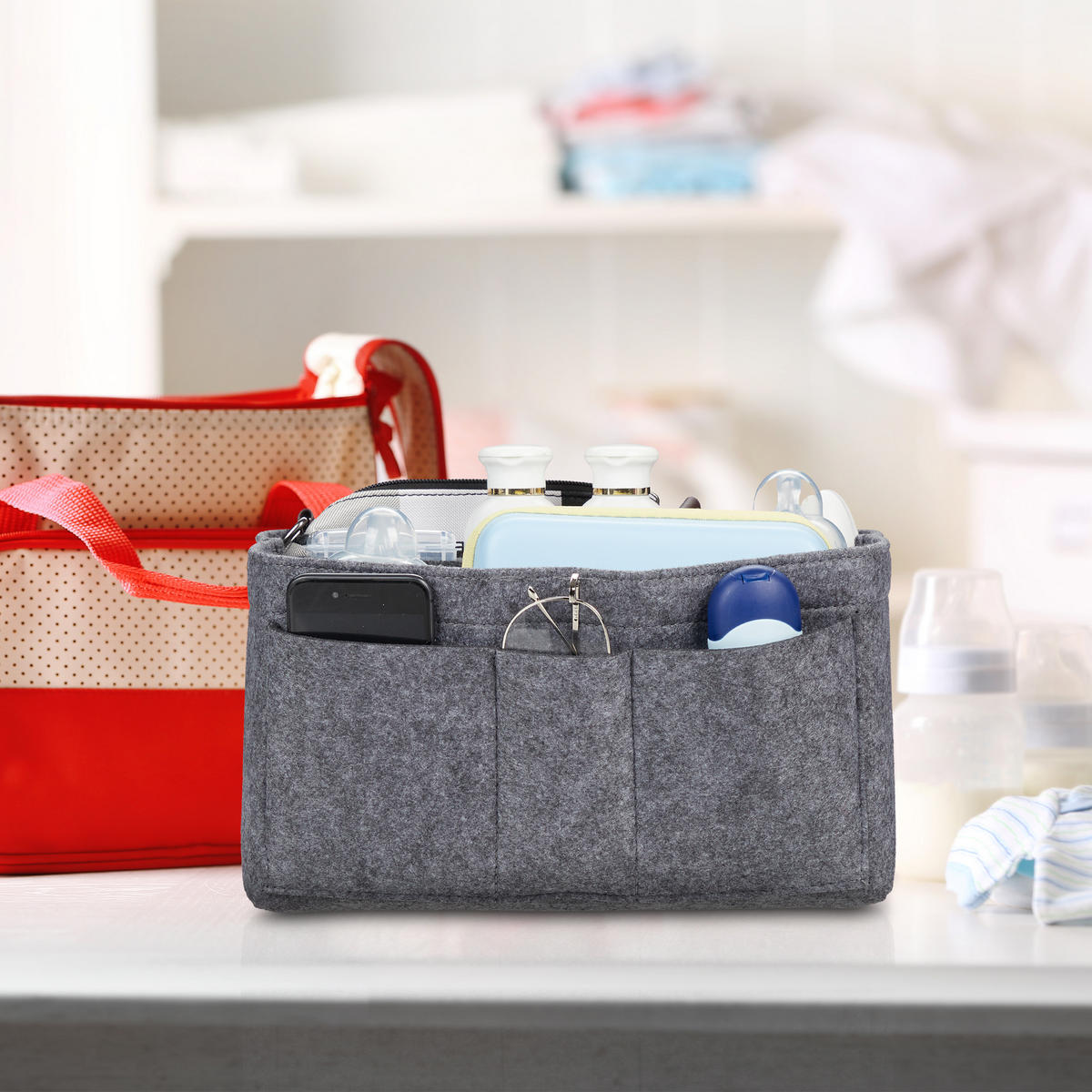 TASCHENORGANIZER - Grau, Textil (27/16/16cm) - Relaxdays