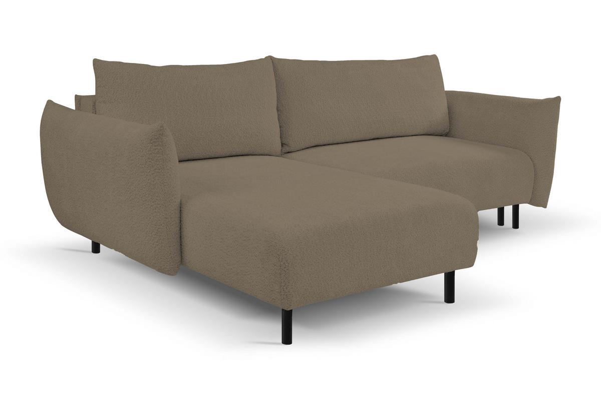 ECKSOFA ADEL mit Schlaffunktion und Bettkasten, L-förm, Metallbeine, verstellbar lose Rückenkissen, freistehend, LINKS, 171x257x90 cm, Light brown - Hellbraun, Holz/Textil (171/257cm) - DomoHome