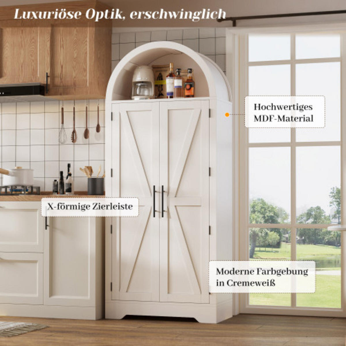 KÜCHENSCHRANK weiß aus MDF mit elegantem Bogendesign im Landhausstil 70 × 35 × 170 cm - Weiß, Holzwerkstoff (70/170/35cm) - Luhomfu