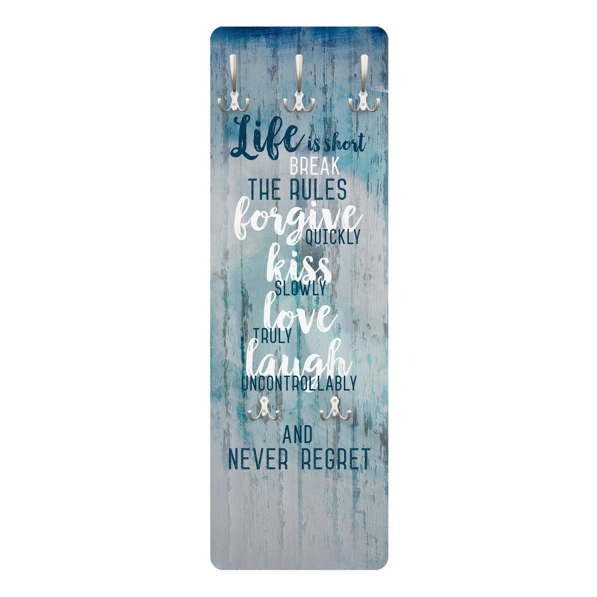 WANDGARDEROBE - Life is short Break the rules 34/105 cm - Blau, Holzwerkstoff (34/105/1.6cm) - Bilderwelten