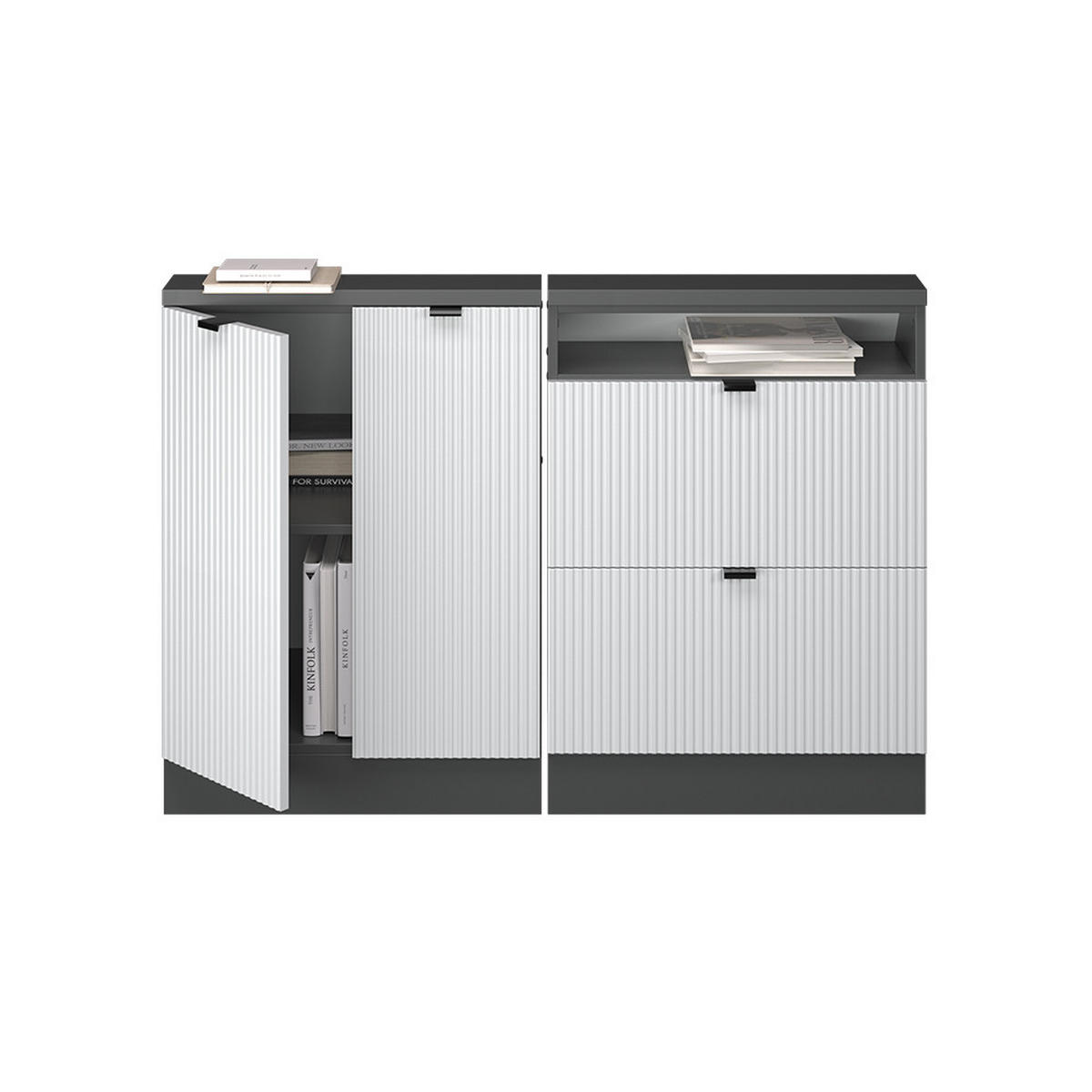 DACHSCHRÄGENSCHRANK-SET Rion Weiß Riffel 120 cm 2er Set - Weiß, Holzwerkstoff (120/81.6/46cm) - Vicco