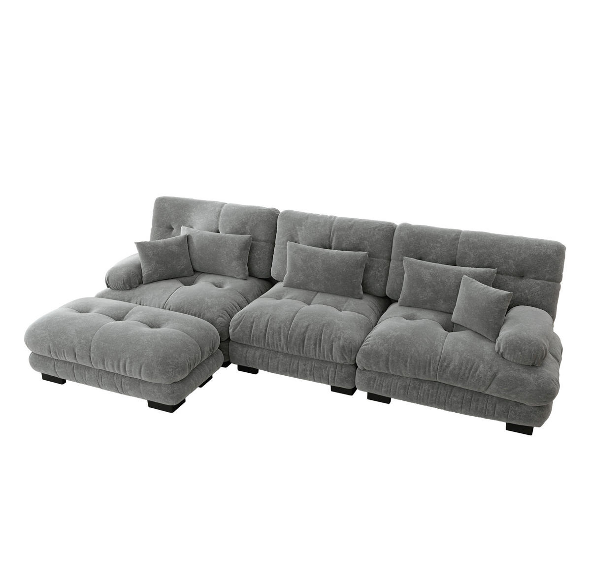 ECKSOFA modular mit beweglichen Ottomane, Cloud-Komfort und tiefem Sitz, Grau - Grau, Textil (313/145cm) - Redom