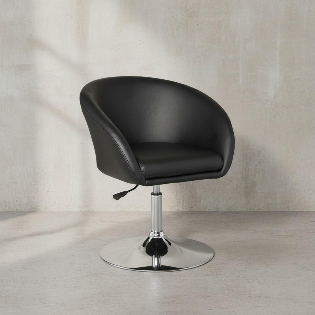 LOUNGESESSEL verstellbare Sitzhöhe mit Trompetenfuß Retro LIFT , Schwarz 62x55x84 cm - Silberfarben/Schwarz, Kunststoff/Textil (62/84/55cm) - KADIMA DESIGN