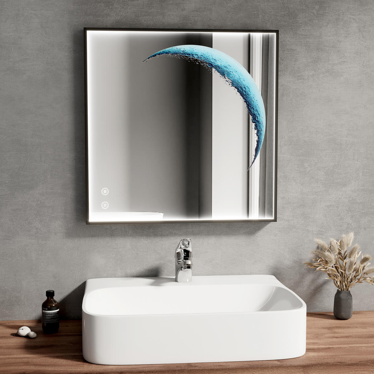 BADSPIEGEL mit Beleuchtung Schwarzer Rahmen 60/60 cm - Schwarz, Glas (60/4.5/60cm) - EMKE