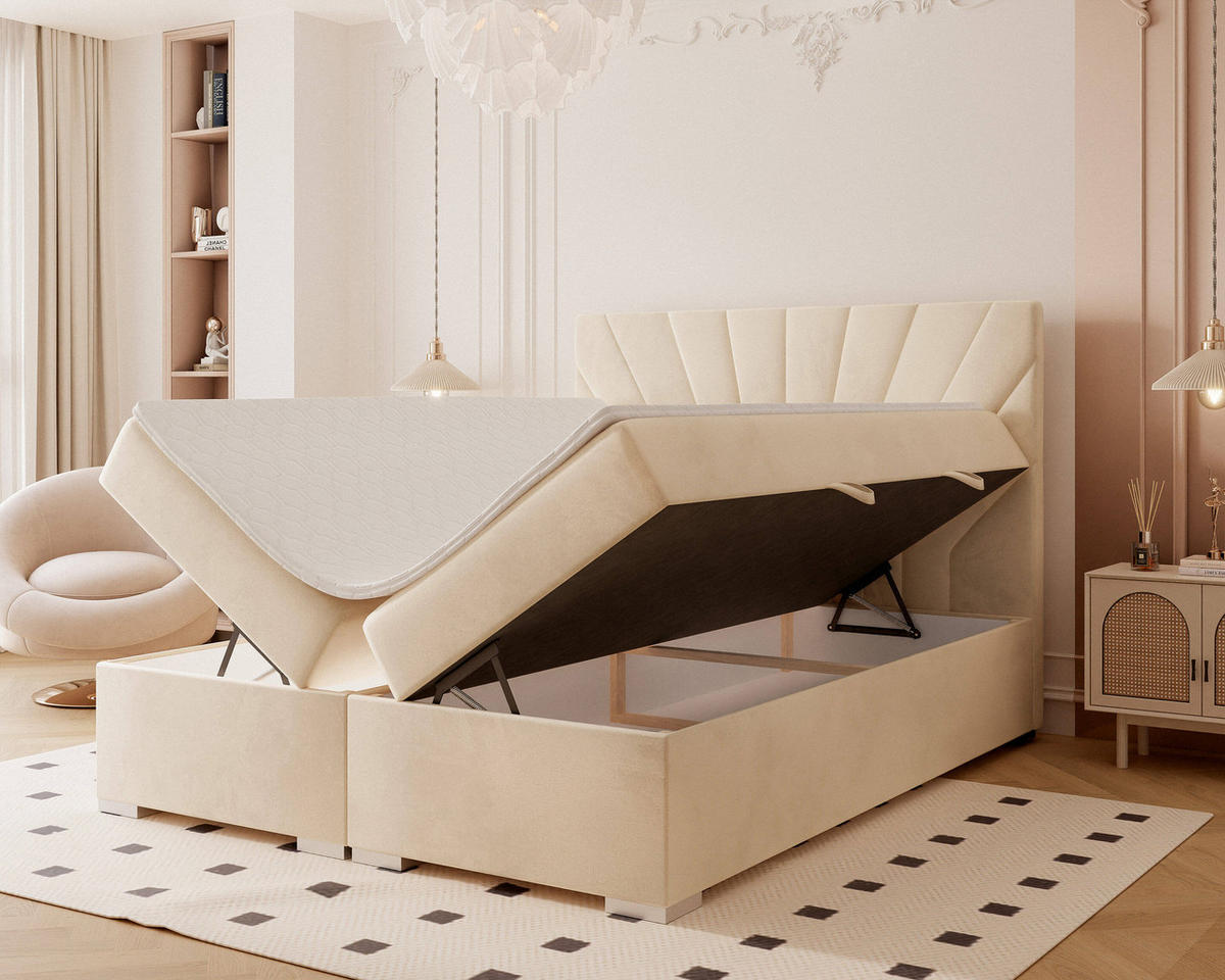 BOXBETT 160x200 cm mit Topper - Beige, Holzwerkstoff/Textil (160/200cm) - Idohome