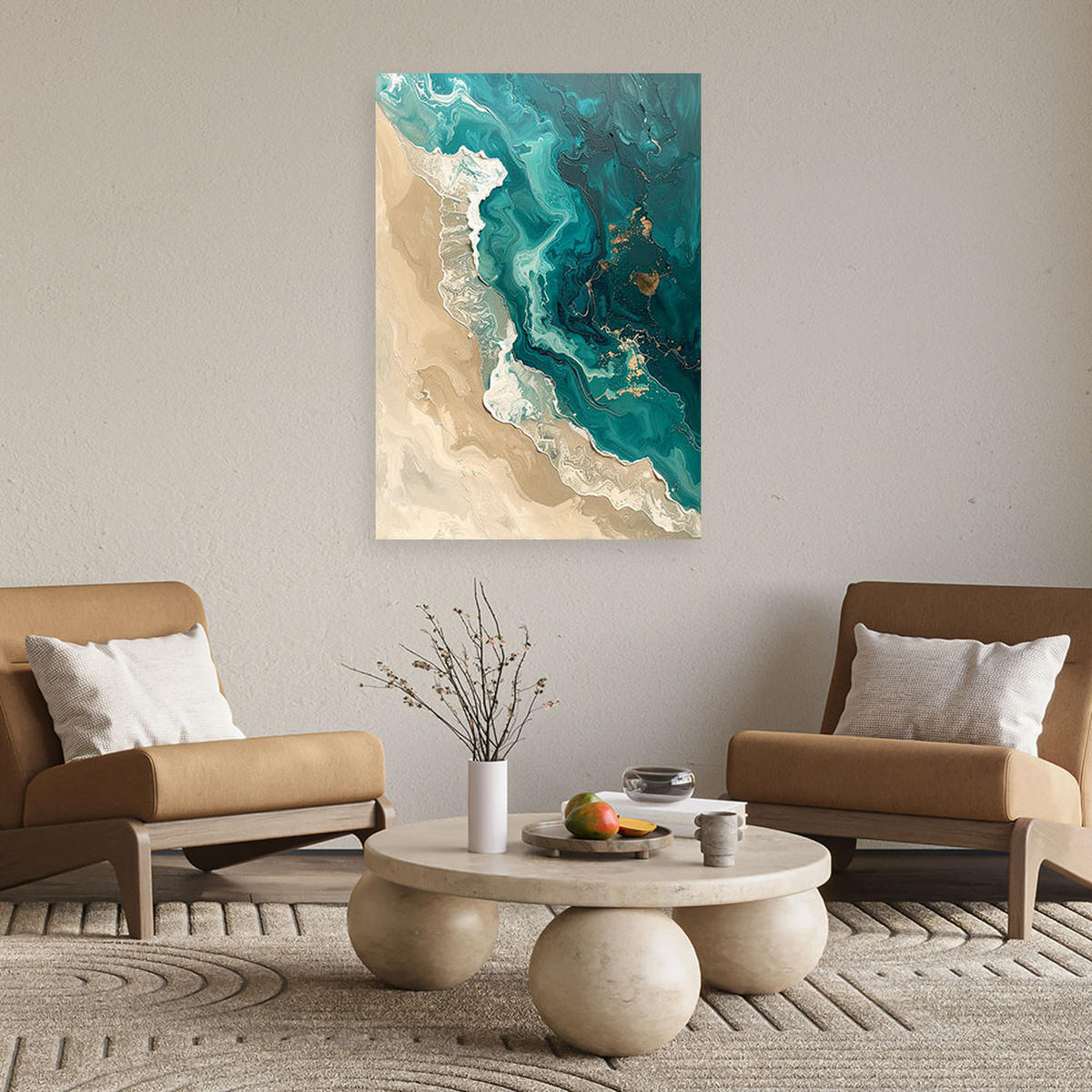 LEINWANDBILD Abstraktion 80x120cm - Türkis, Textil (80/120cm) - Feeby