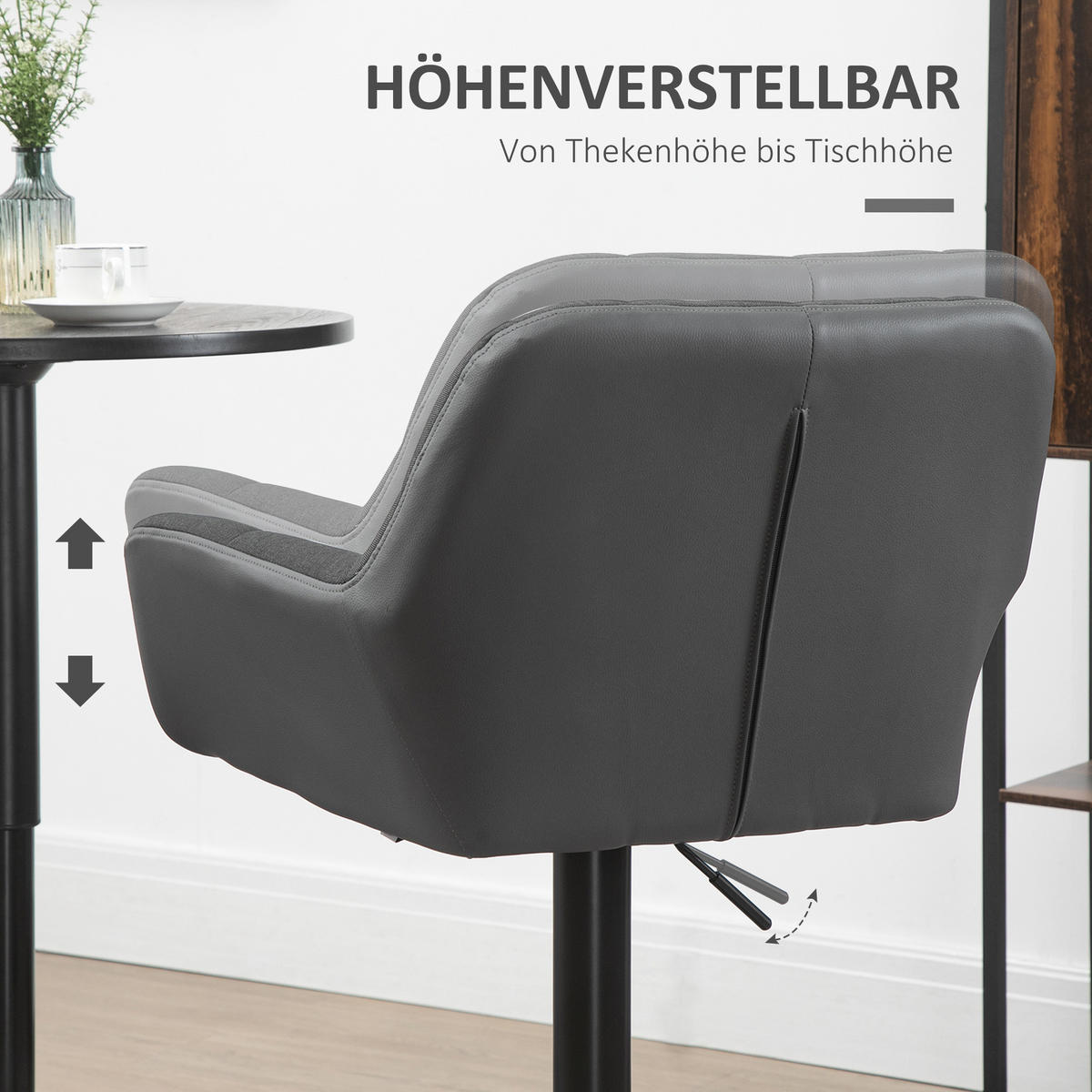 BARHOCKER 2-Set Tresenhocker Höhenverstellbar Drehbar im Retro-Design Kunstleder - Grau, Kunststoff (52.5/114/57.5cm) - HOMCOM