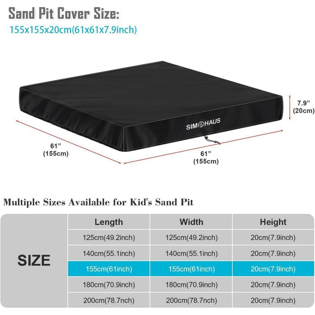 ABDECKPLANE Sandkasten 155 x 155 x 20 cm Schwarz - Schwarz, Kunststoff (155/155/20cm)