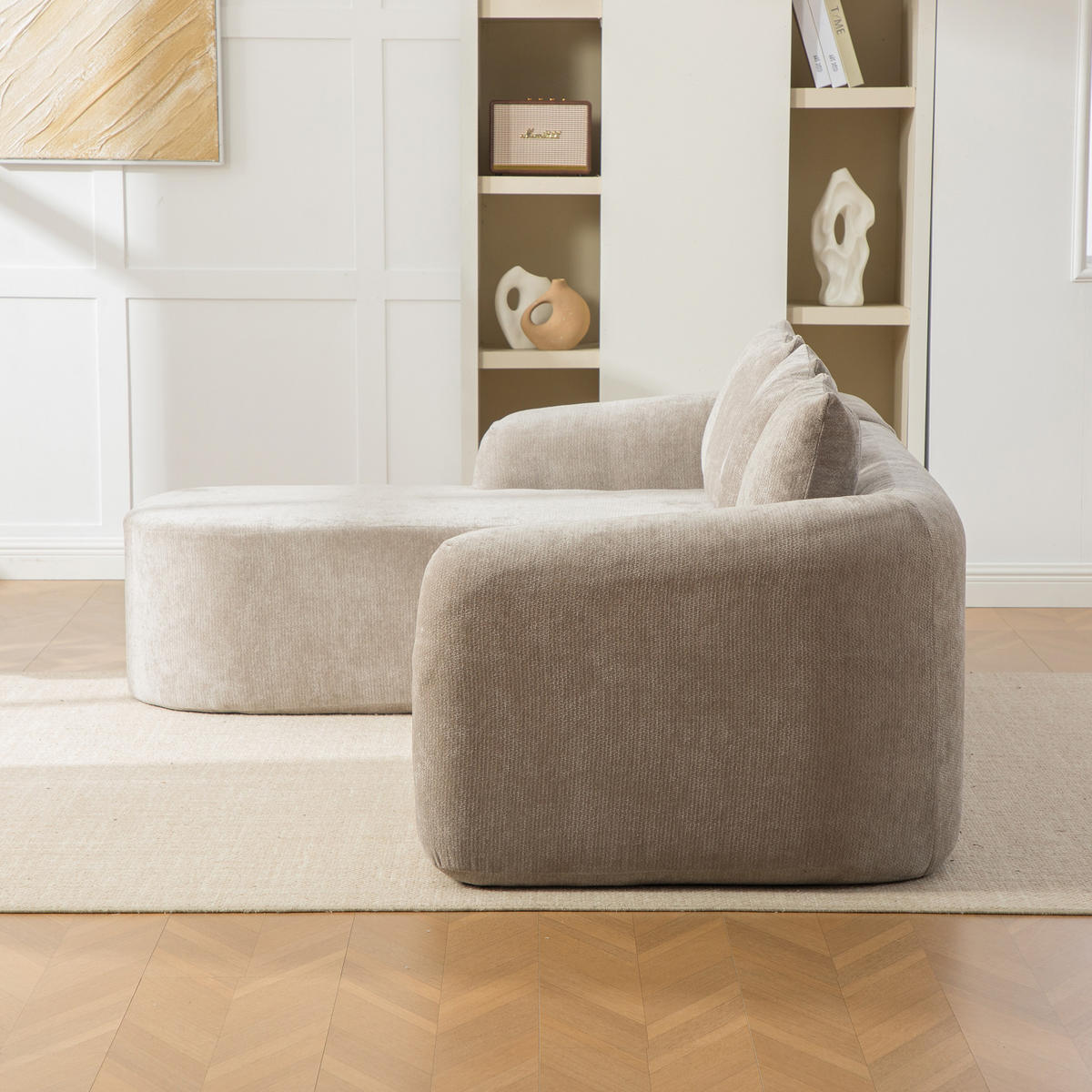 ECKSOFA Chenille Grau mit Kissen - Grau, Textil (270/172cm) - WISHDOR