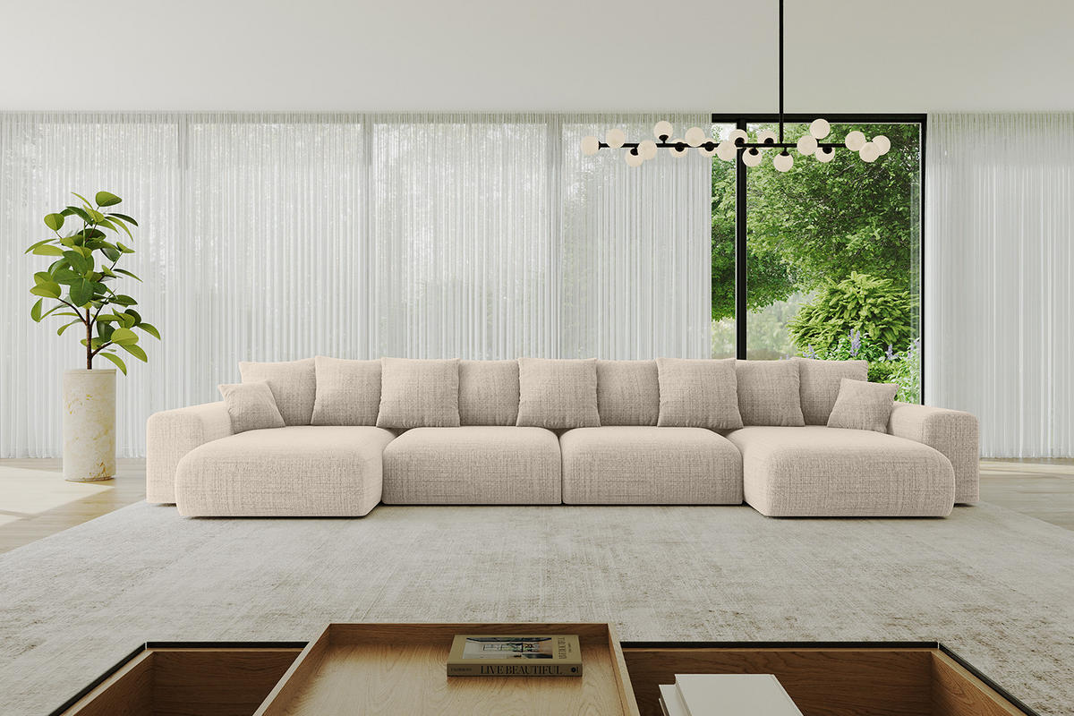 WOHNLANDSCHAFT mit Schlaffunktion ESKAR-U2-464x176x84cm Beige - Cappuccino, Holzwerkstoff/Kunststoff (176/72/464cm) - ALTDECOR