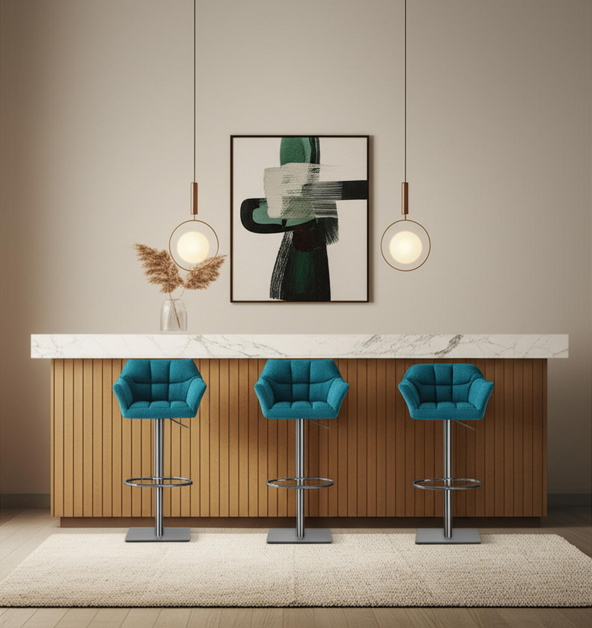 BARHOCKER 2er Set Damaskus Stoff edelstahl türkis - Türkis/Blau, Textil/Metall (64/110/48cm) - TPFLiving