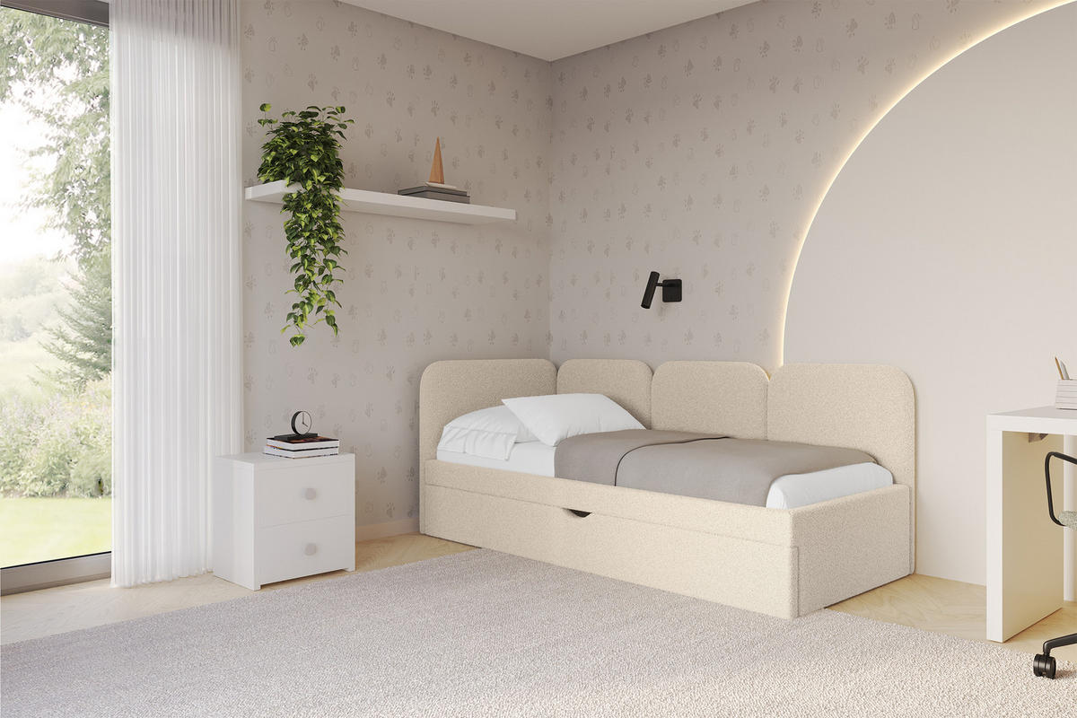 EINZELLBETT Jugendbett mit Bettkasten, Rechts - ALVY 80x200 Dunkelbeige - Taupe, Holzwerkstoff/Textil (80/200cm) - ALTDECOR
