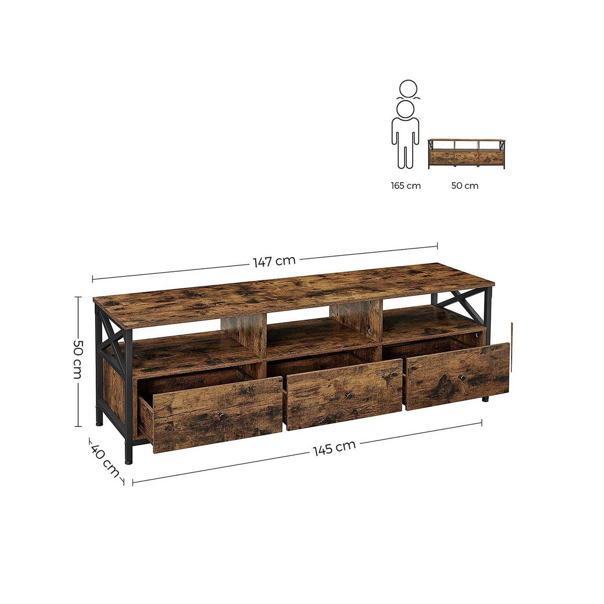 TV-LOWBOARD MIT SCHUBLADEN - Braun, Holzwerkstoff (40/50/147cm) - Hansiro