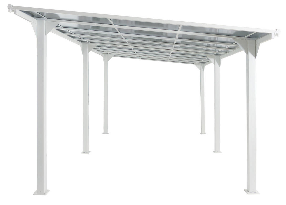 CARPORT HxBxT 249x604x316cm 10cm-Gestell Polycarbonat-Dach Regenrinne 3x6m Weiß - Weiß, Metall (604/249/316cm) - PROREGAL