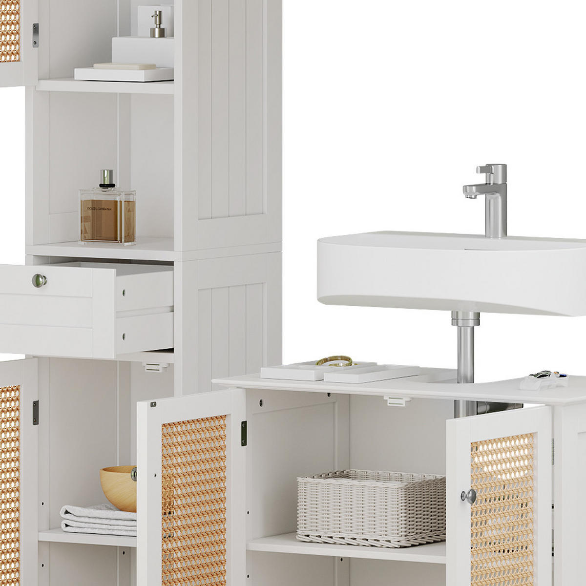 BADMÖBEL-SET Rosario Weiß 3 teilig, mit Hochschrank - Weiß, Holzwerkstoff (60/58/35cm) - Vicco