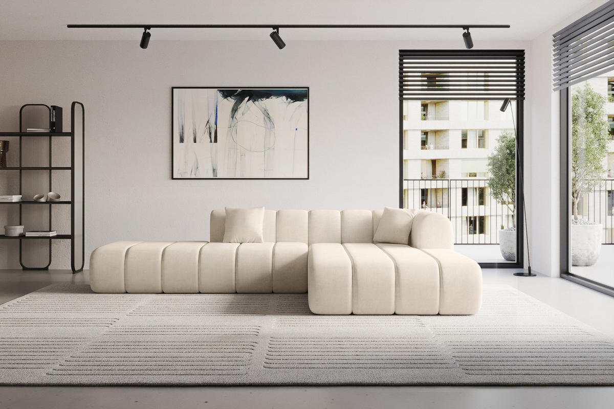 ECKSOFA Ottomane Rechts BILA-L 289x176x71 Beige Samt - Beige/Schwarz, Holzwerkstoff/Kunststoff (289/176cm) - ALTDECOR