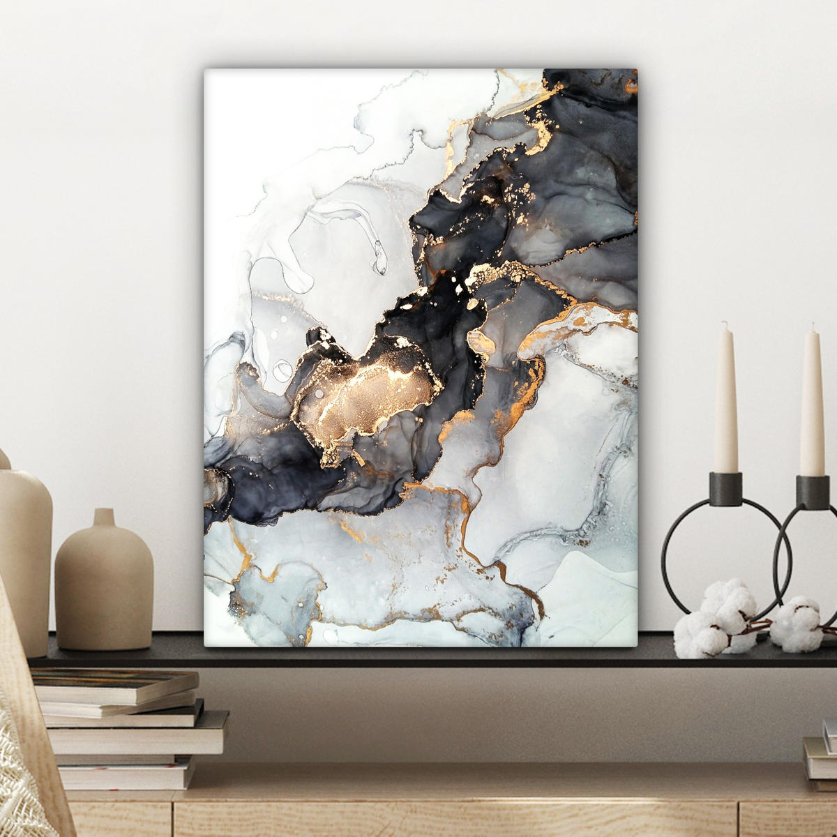 LEINWANDBILD Marmor - Schwarz - Weiß - Gold - Luxus - Abstrakt Room Decor 30x40 cm - Goldfarben, Textil (30/40cm) - MuchoWow