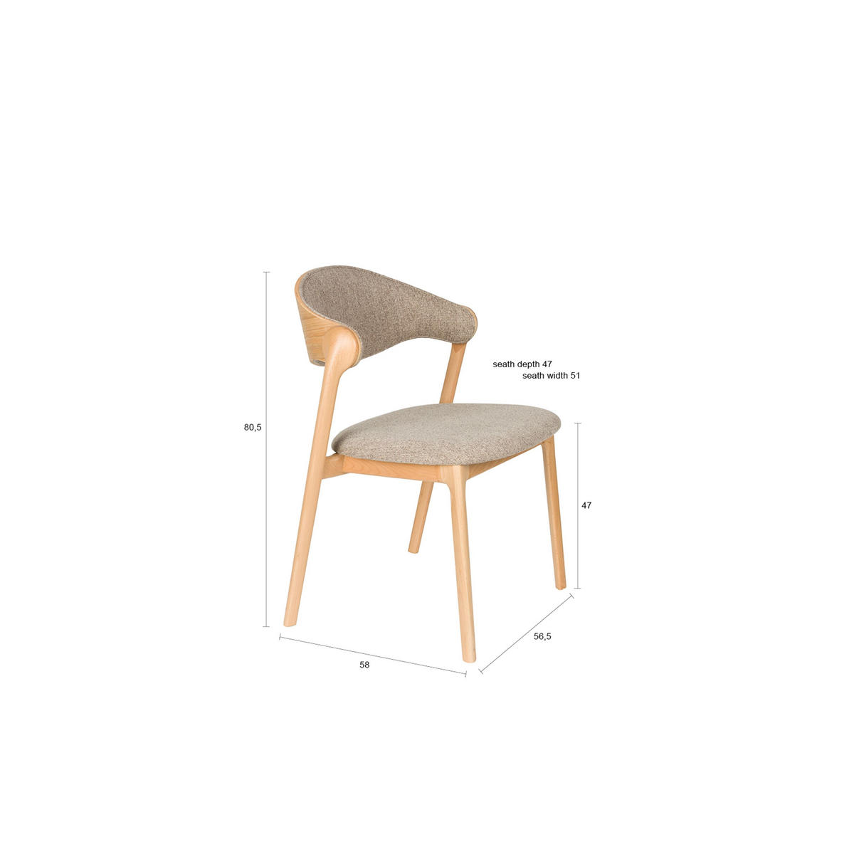 ESSZIMMERSTUHL Babington Natur - 2 er Set - Beige/Weiß, Holz (58/80.5/56.5cm) - Dutchbone