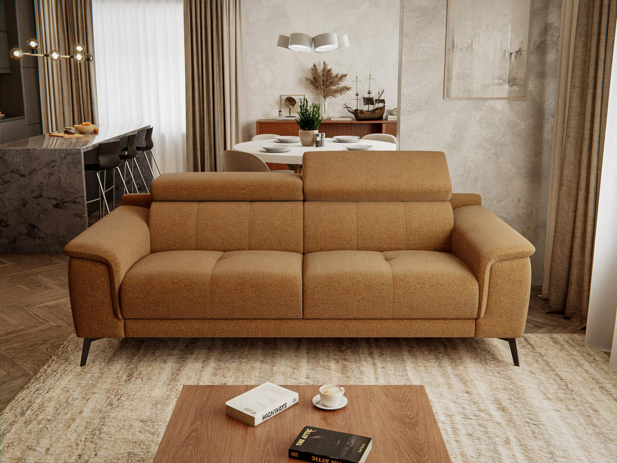 SOFA FIERO 3-Sitzer, orange - Schwarz/Orange, Holzwerkstoff/Textil (212/82/103cm) - Courtois Laville