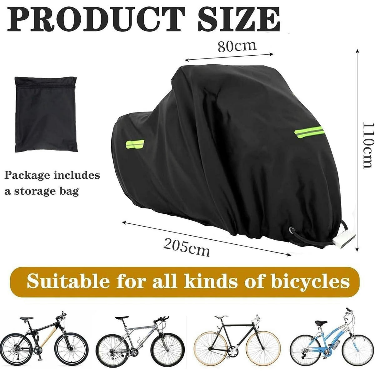 FAHRRADABDECKUNG Wasserdicht 205 x 110 x 80 cm 210D Oxford-Gewebe - Schwarz, Textil (110/80/205cm)