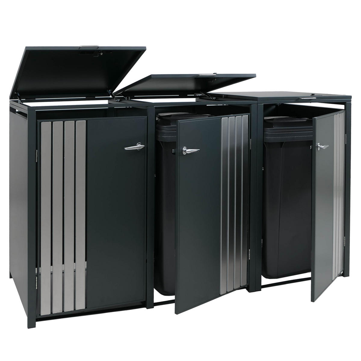 3ER-MÜLLTONNENVERKLEIDUNG Anthrazit, Silber - Anthrazit/Silberfarben, Metall (200/122/84cm) - MCW