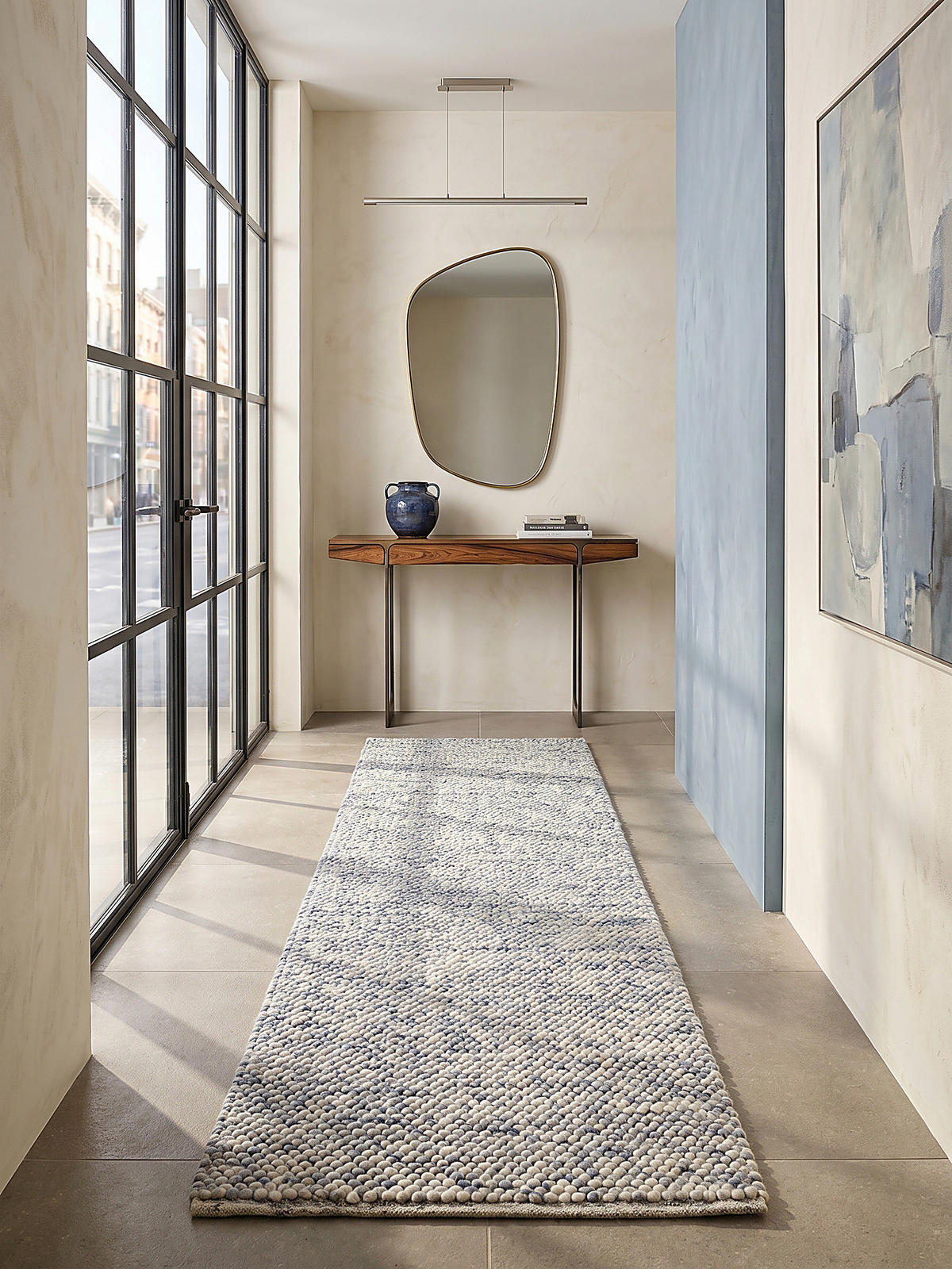 TEPPICH aus Wolle handgewebt MEDWAY in Blau, einfarbig, 60 x 230 cm - Blau, Textil (230/60cm) - KADIMA DESIGN