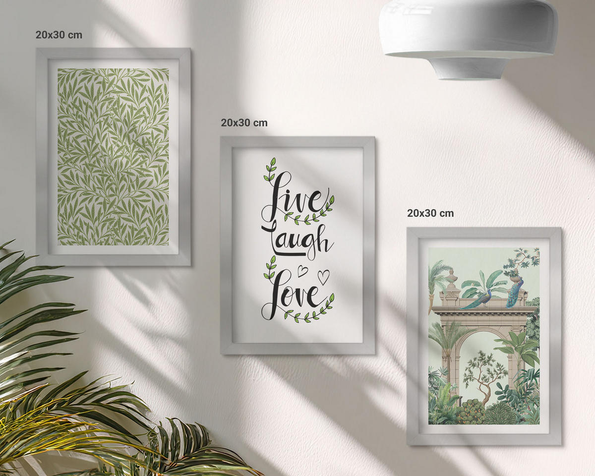WANDBILDER 3er Set - 20x30 cm Silberner Rahmen - Grüne Blätter von Pflanzenarchitektur - Silberfarben, Kunststoff (20/30cm) - ArtPrintCave