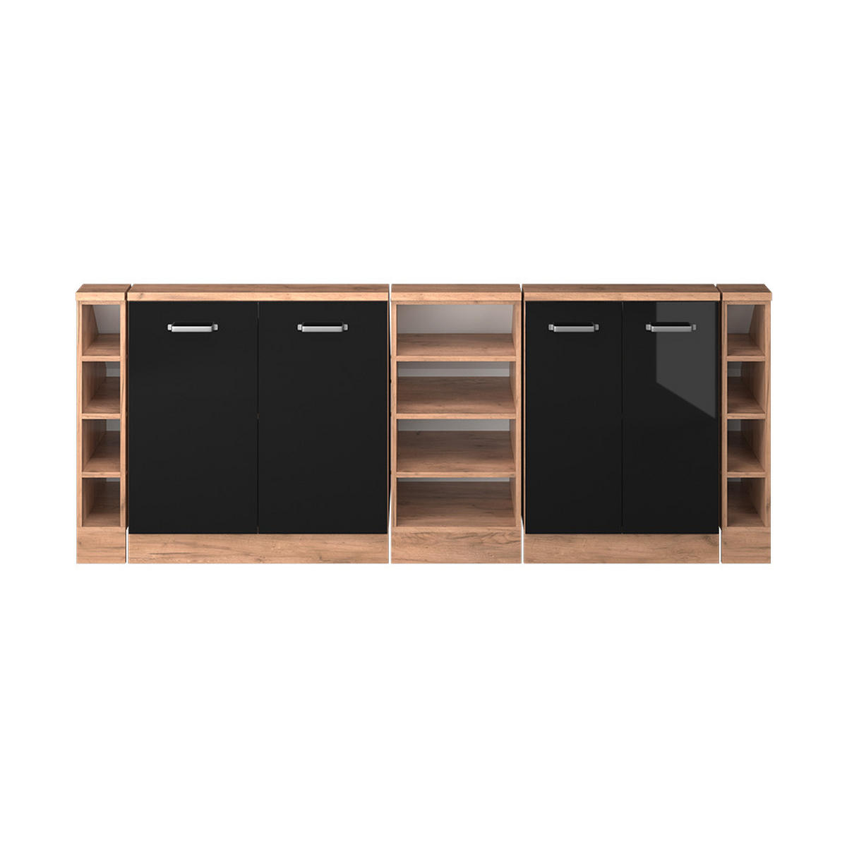 KUCHYŇSKÁ SKŘÍŇKA POD ŠIKMOU STŘECHU R-Line Černý/zlatý dub s vysokým leskem - medově dubová/černá, kompozitní dřevo (210/81.6/46cm) - Vicco