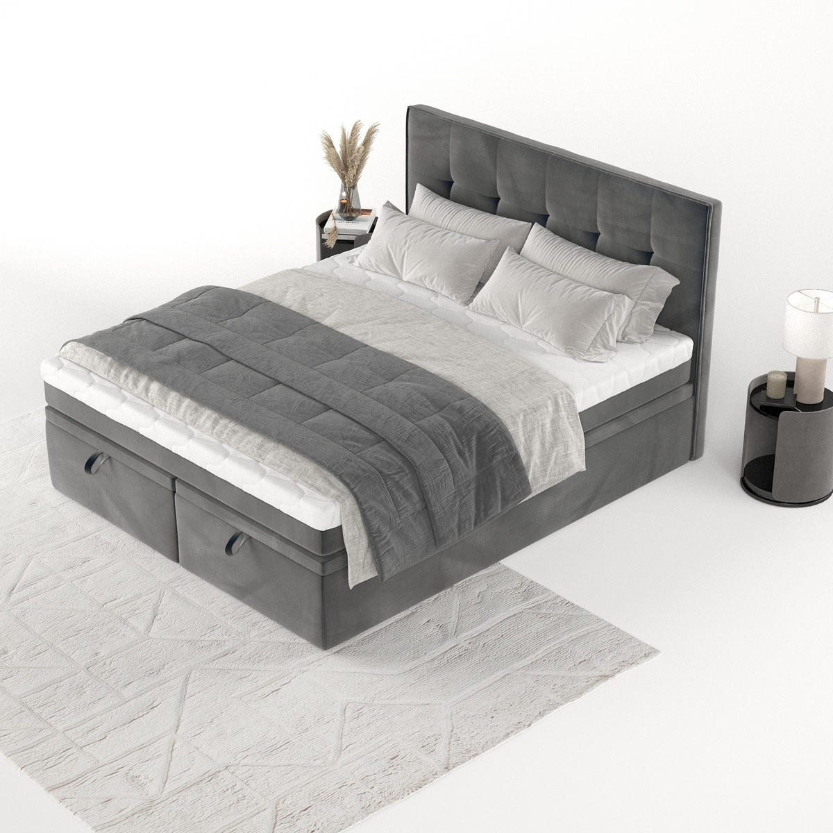 BOXBETT Arivo 140/200 cm Anthrazit im Paros Stoff - Anthrazit/Schwarz, Holz/Holzwerkstoff (140/200cm) - AltaBeds