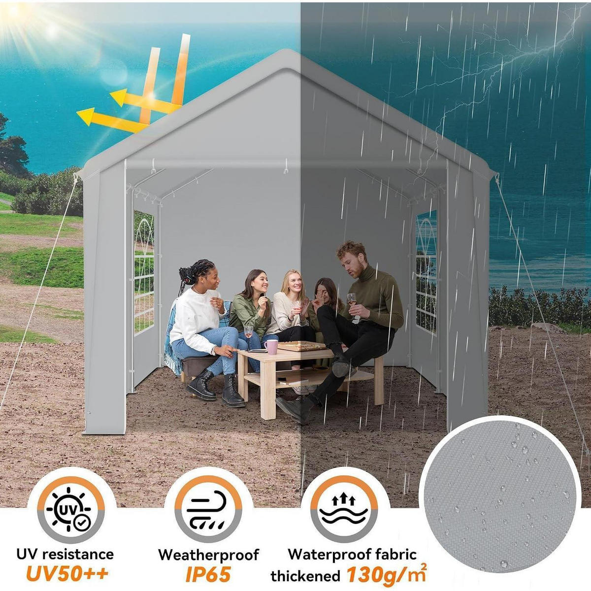 GARTENZELT 3 x 4 m Grau mit 4 Seitenwänden - Grau, Textil (300/400/270cm)